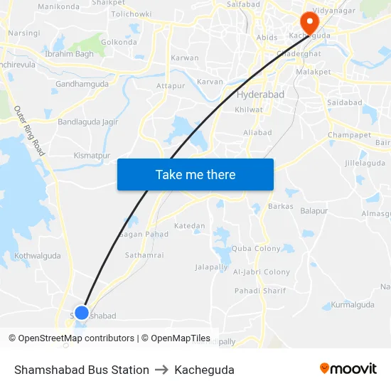 Shamshabad Bus Station to Kacheguda map