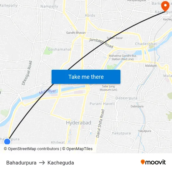 Bahadurpura to Kacheguda map