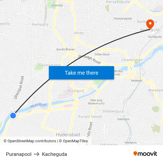 Puranapool to Kacheguda map