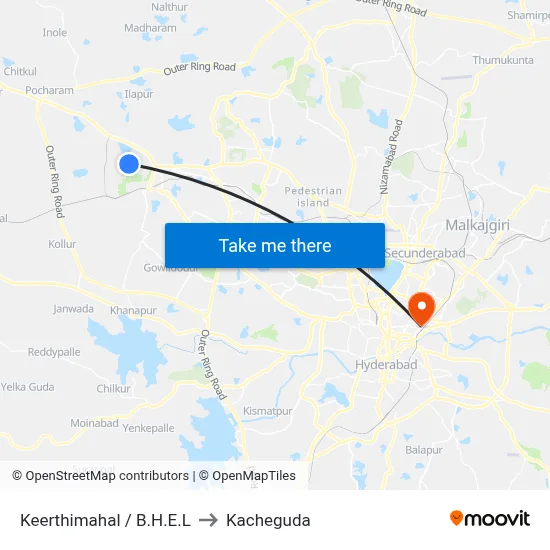 Keerthimahal / B.H.E.L to Kacheguda map