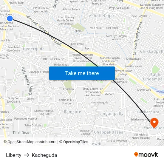 Liberty to Kacheguda map