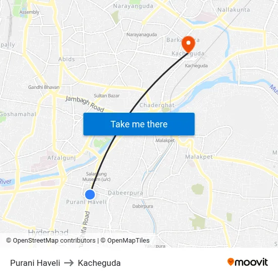Purani Haveli to Kacheguda map