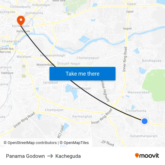Panama Godown to Kacheguda map