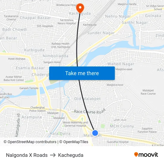 Nalgonda X Roads to Kacheguda map