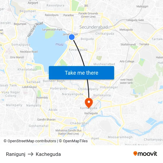 Ranigunj to Kacheguda map