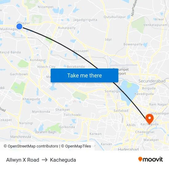 Allwyn X Road to Kacheguda map