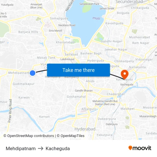 Mehdipatnam to Kacheguda map