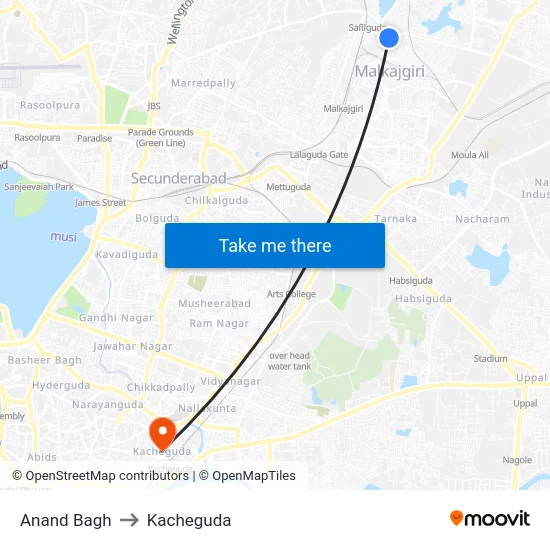 Anand Bagh to Kacheguda map