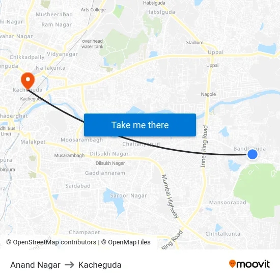 Anand Nagar to Kacheguda map