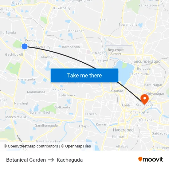 Botanical Garden to Kacheguda map