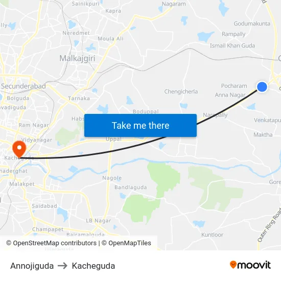Annojiguda to Kacheguda map