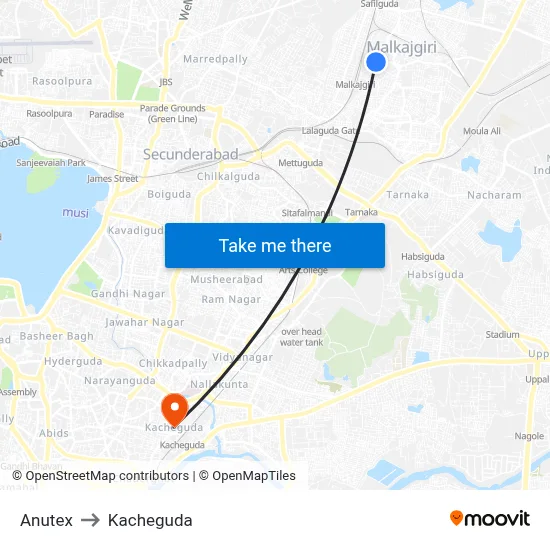 Anutex to Kacheguda map