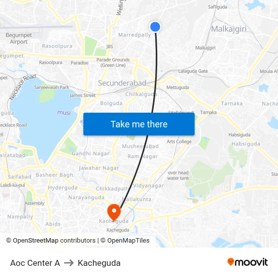 Aoc Center A to Kacheguda map