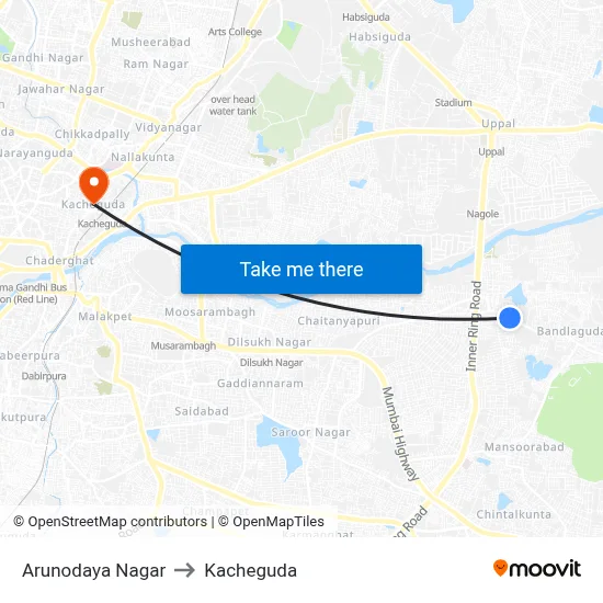Arunodaya Nagar to Kacheguda map