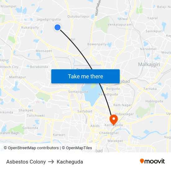 Asbestos Colony to Kacheguda map
