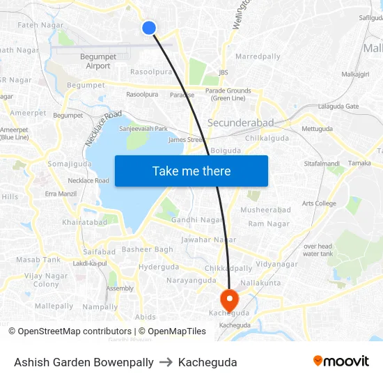 Ashish Garden Bowenpally to Kacheguda map