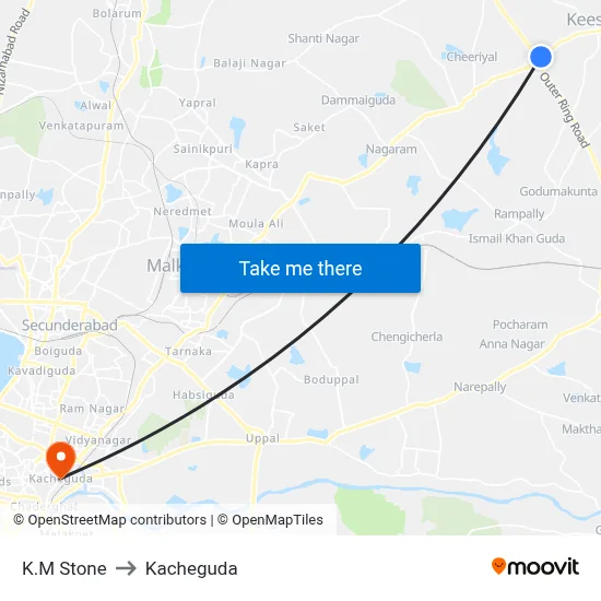 K.M Stone to Kacheguda map