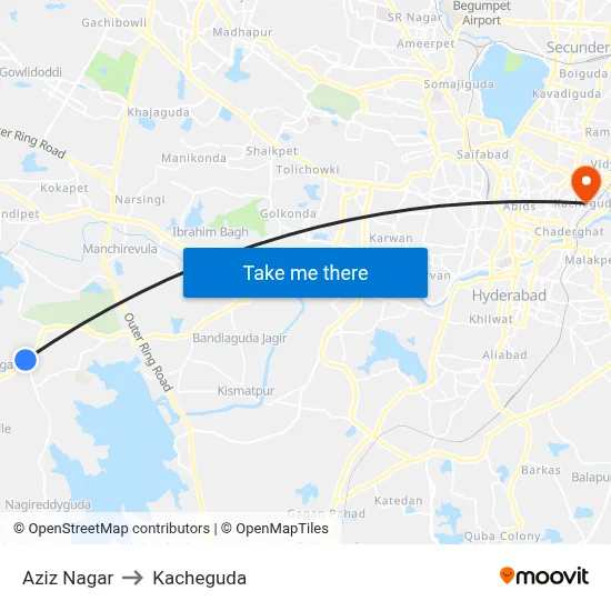 Aziz Nagar to Kacheguda map