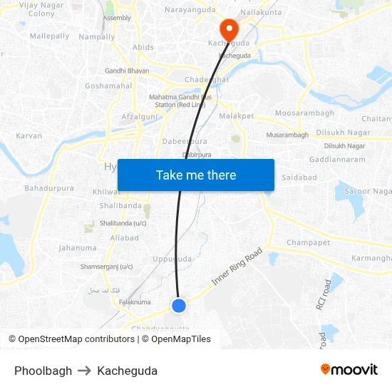 Phoolbagh to Kacheguda map