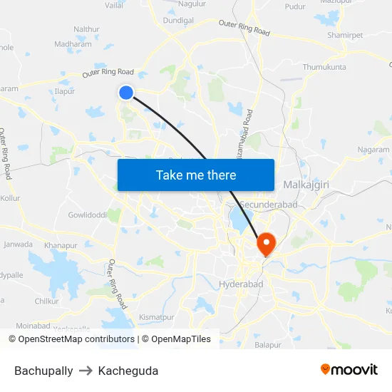 Bachupally to Kacheguda map