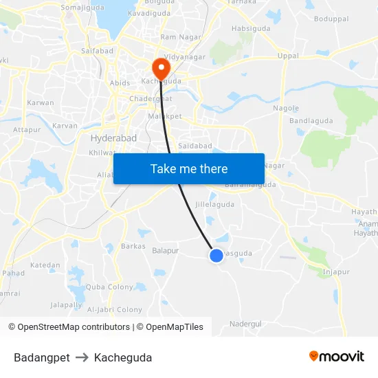 Badangpet to Kacheguda map