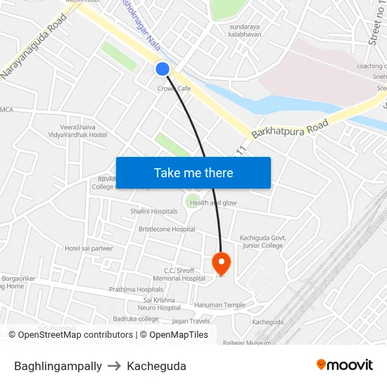 Baghlingampally to Kacheguda map