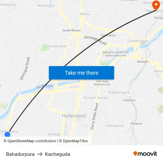Bahadurpura to Kacheguda map
