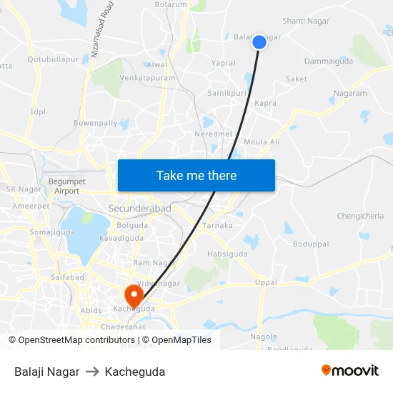 Balaji Nagar to Kacheguda map