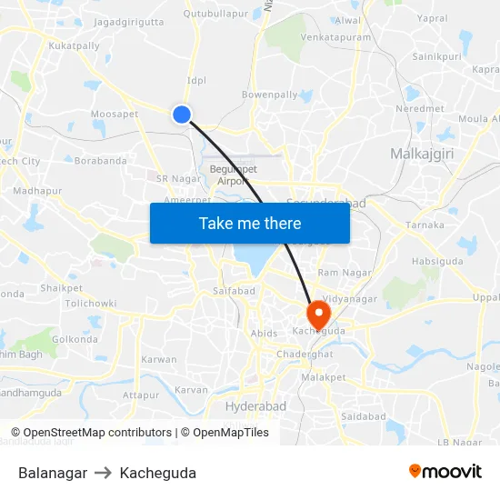 Balanagar to Kacheguda map