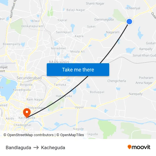 Bandlaguda to Kacheguda map