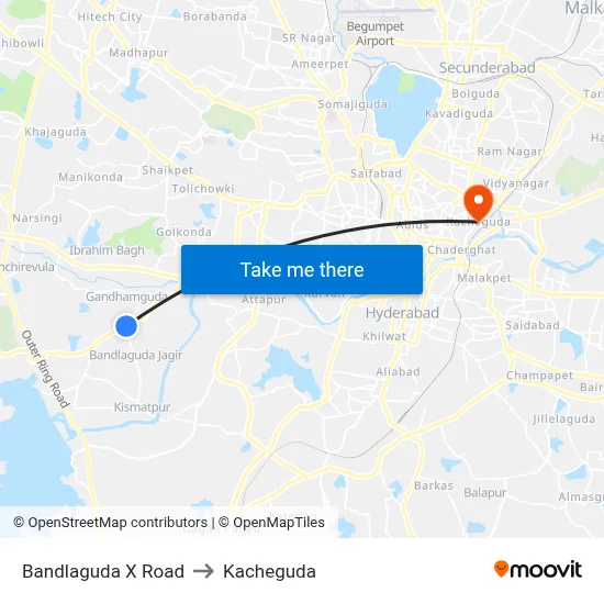 Bandlaguda X Road to Kacheguda map