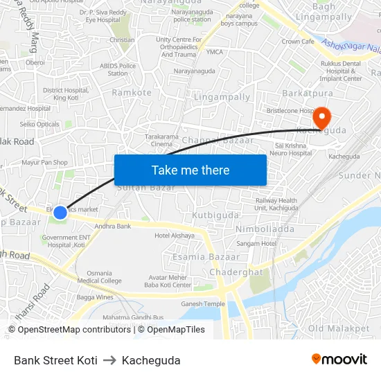 Bank Street Koti to Kacheguda map