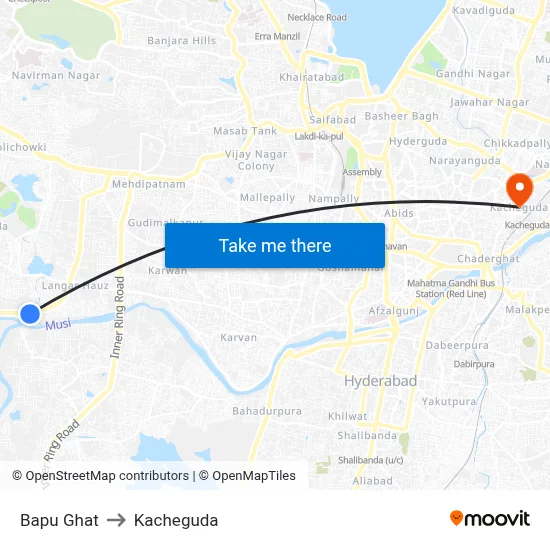 Bapu Ghat to Kacheguda map
