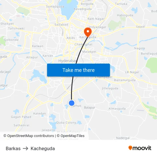 Barkas to Kacheguda map