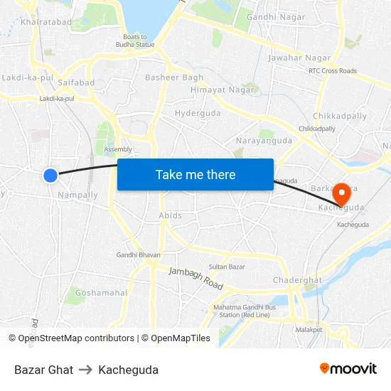 Bazar Ghat to Kacheguda map