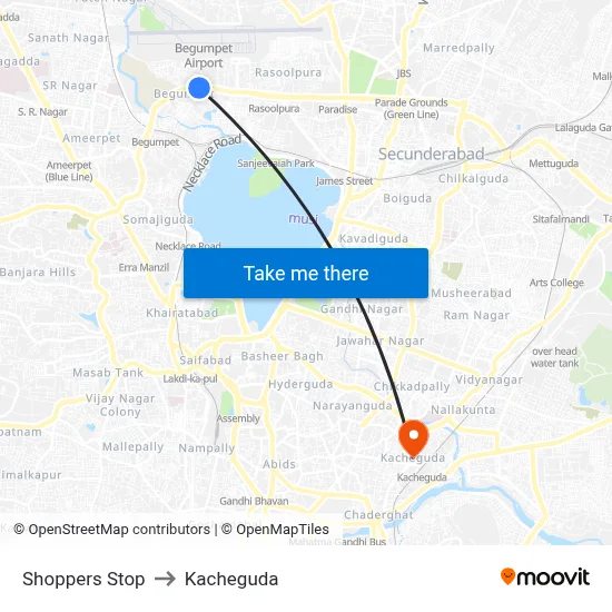 Shoppers Stop to Kacheguda map