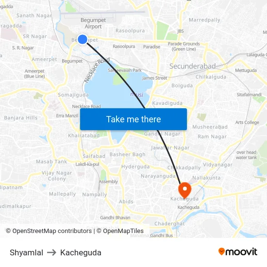 Shyamlal to Kacheguda map