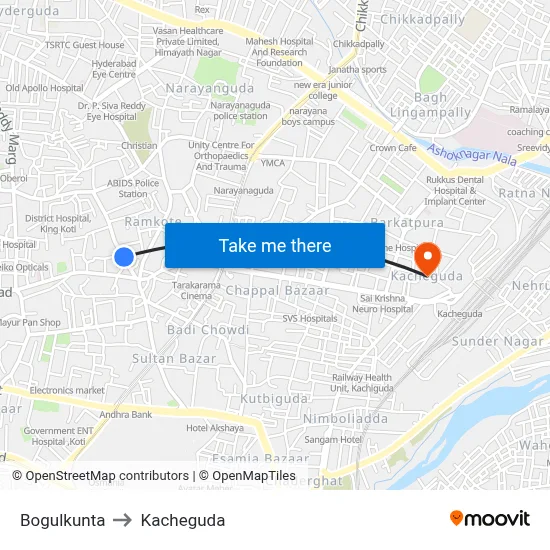 Bogulkunta to Kacheguda map