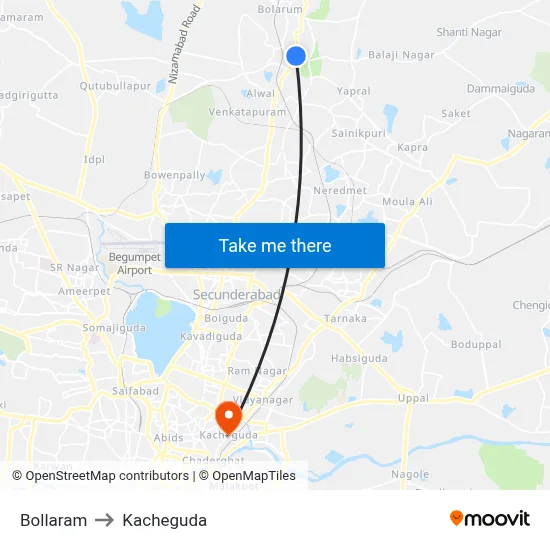 Bollaram to Kacheguda map