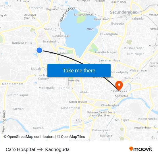 Care Hospital to Kacheguda map