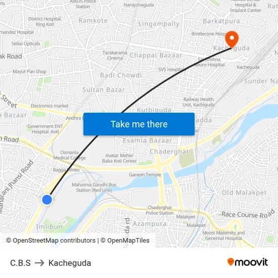 C.B.S to Kacheguda map