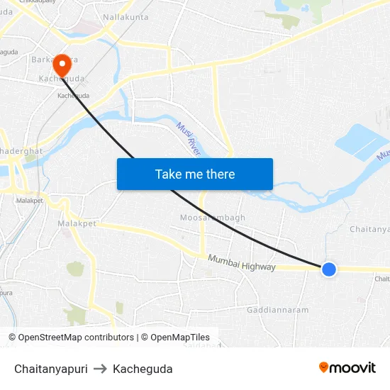 Chaitanyapuri to Kacheguda map