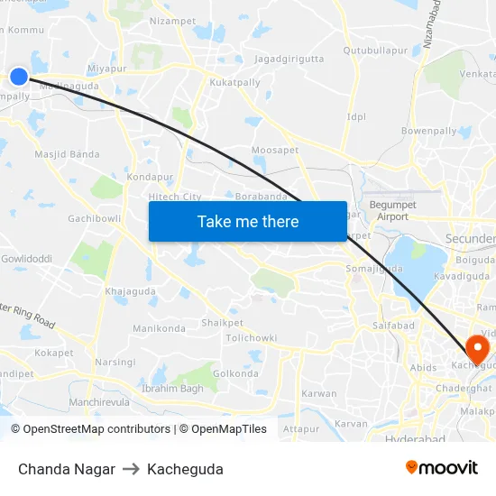 Chanda Nagar to Kacheguda map