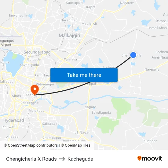 Chengicherla X Roads to Kacheguda map