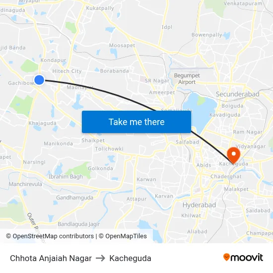 Chhota Anjaiah Nagar to Kacheguda map