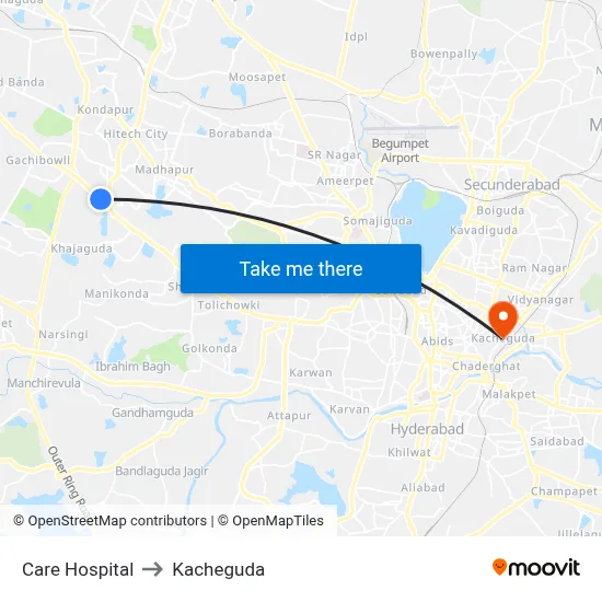 Care Hospital to Kacheguda map
