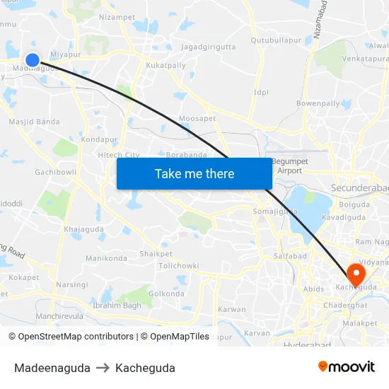 Madeenaguda to Kacheguda map