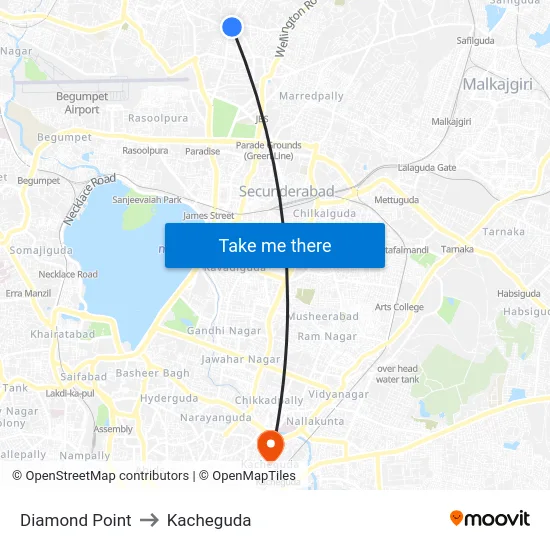 Diamond Point to Kacheguda map