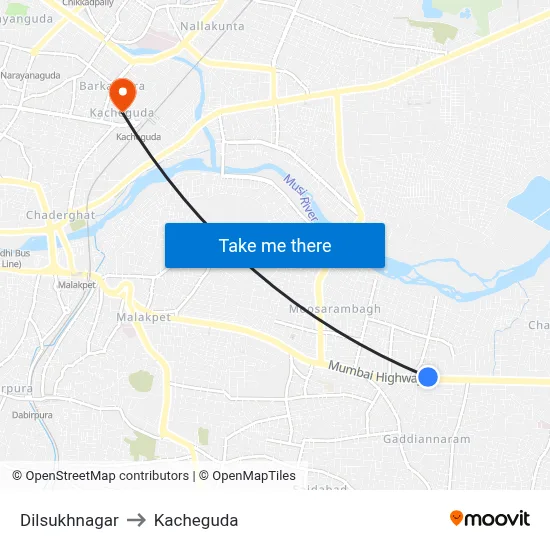 Dilsukhnagar to Kacheguda map