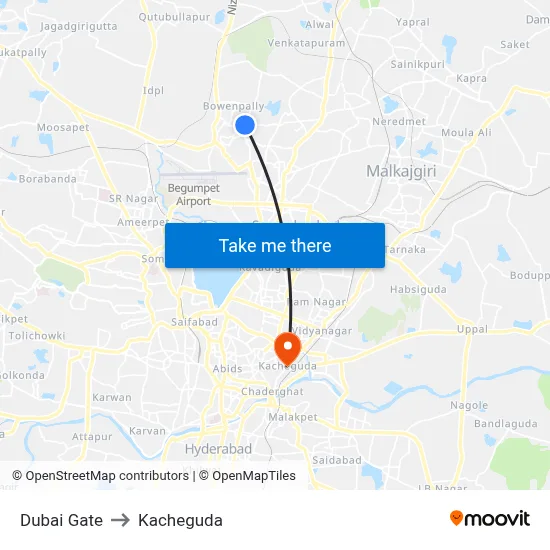 Dubai Gate to Kacheguda map